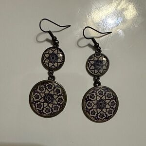 Chic Black and Silver Patterned Earrings